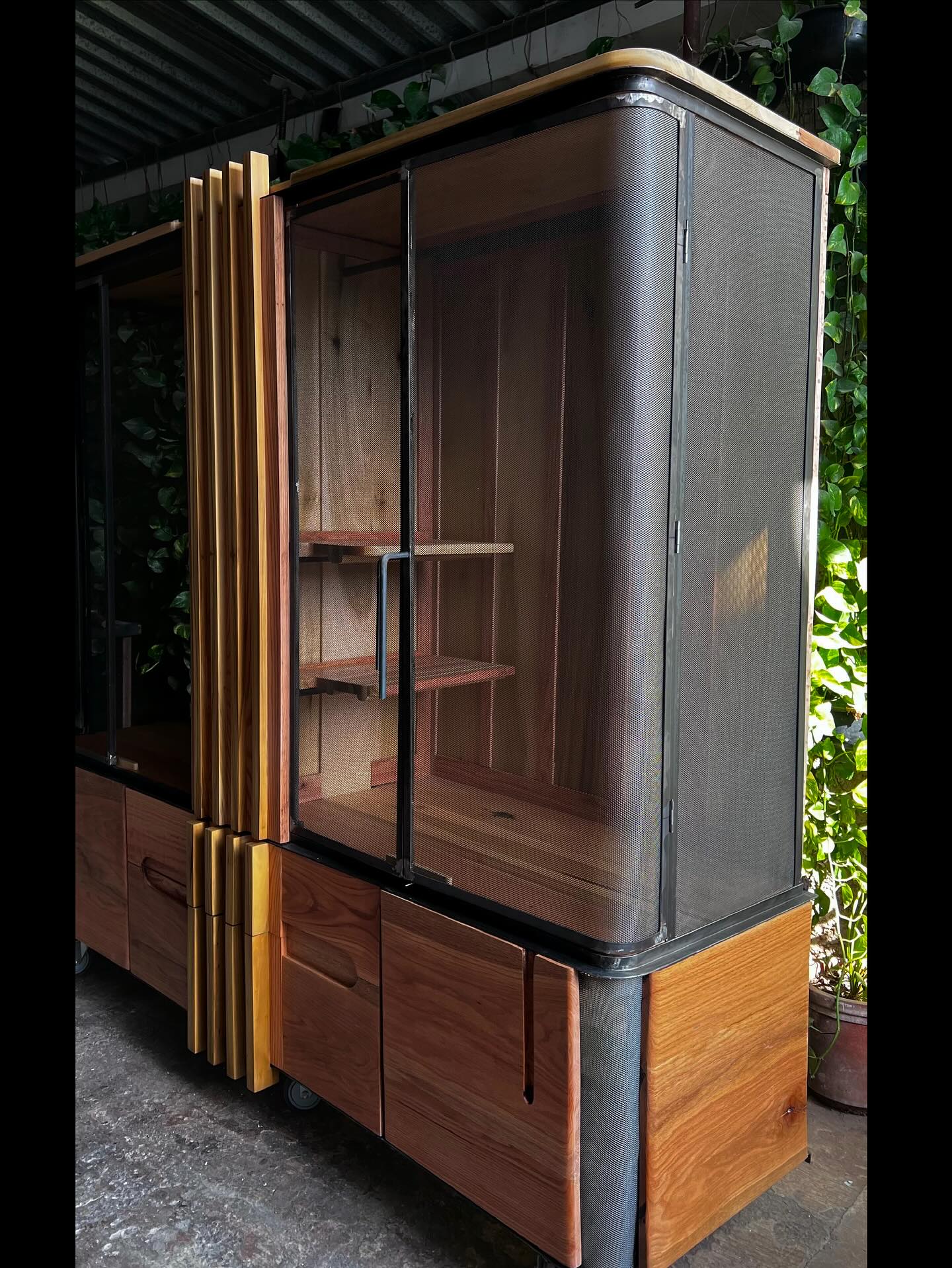 big wood and metal carved dresser for bedroom
