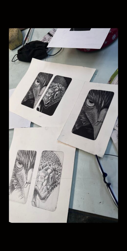 eagle and snake engraving drawing