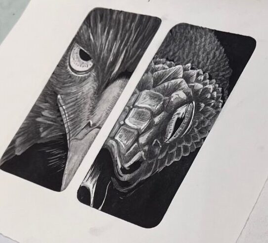 eagle and snake engraving drawing